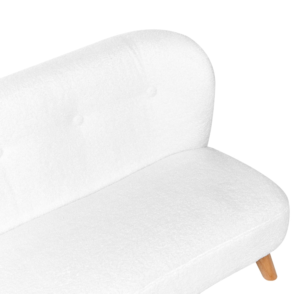Divano per bambini bianco imbottito in bouclé con braccioli, divano moderno per bambini