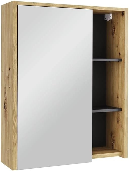 Mobile a specchio per bagno Viola, Verde/Artigianale, 60 x 75 cm con ripiani aperti, adatto al montaggio a parete per l'uso in bagno