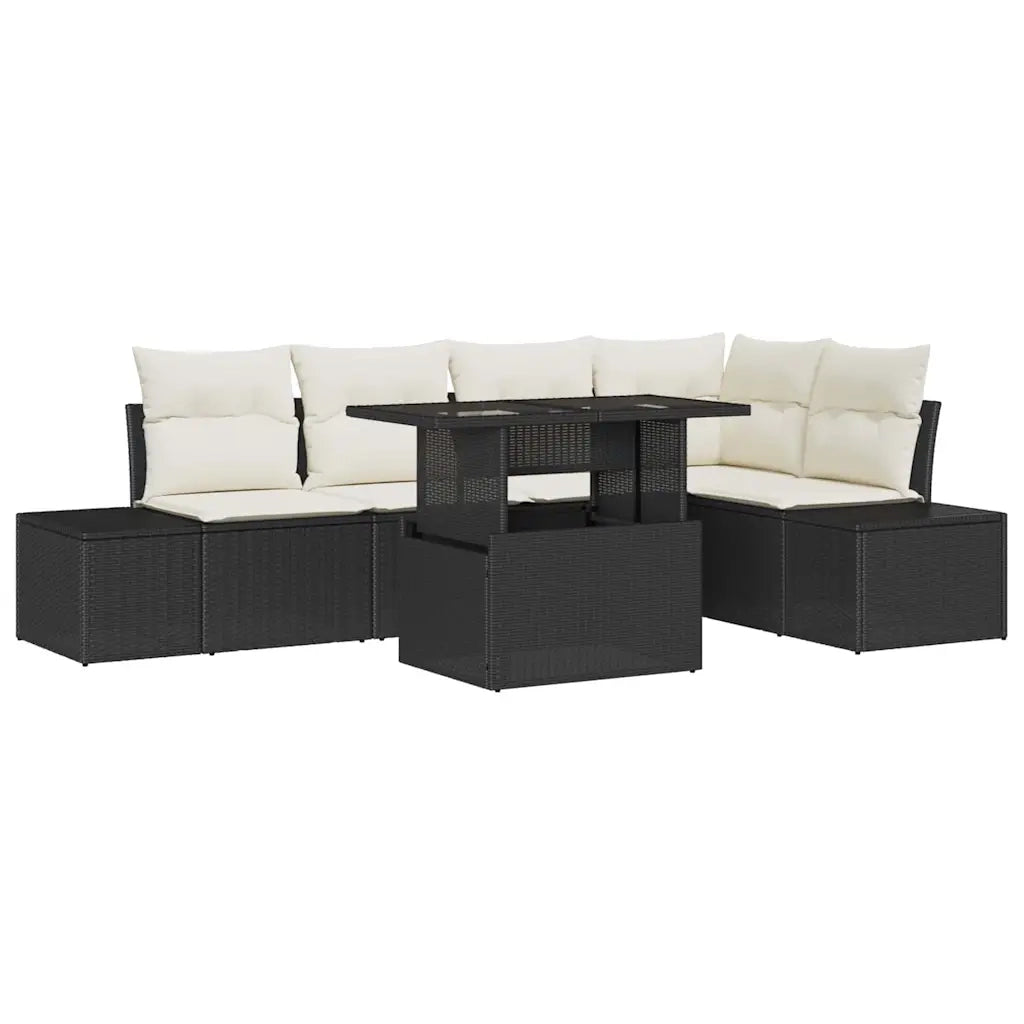 Set Divano da Giardino con cuscino 6 pcs Nero Poly Rattan