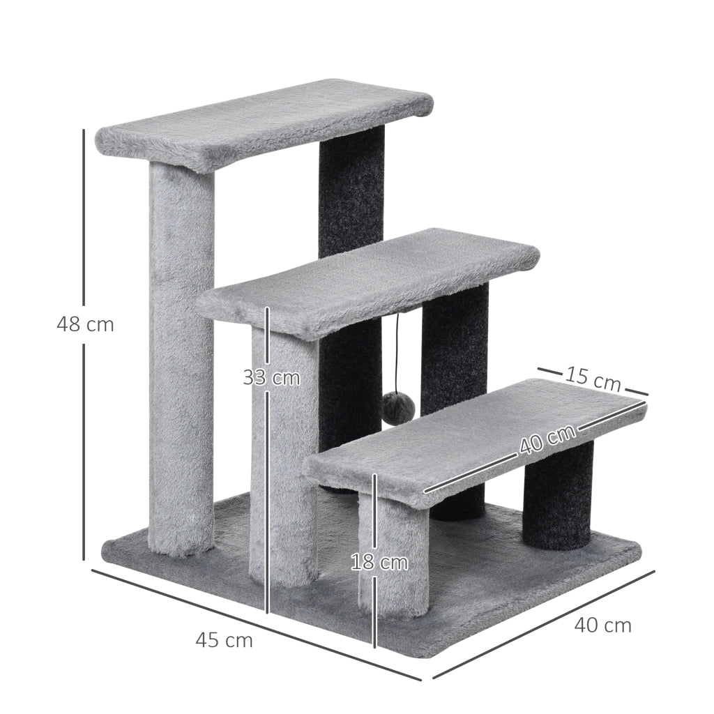 Scala per gatti a 3 livelli con palo graffiante ¨C Zephmum ¨C Grigio 45x40x48 cm