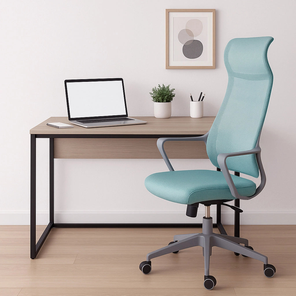 Sedia studio Hispanohogar altezza regolabile in tessuto acquamarina 127x67x69