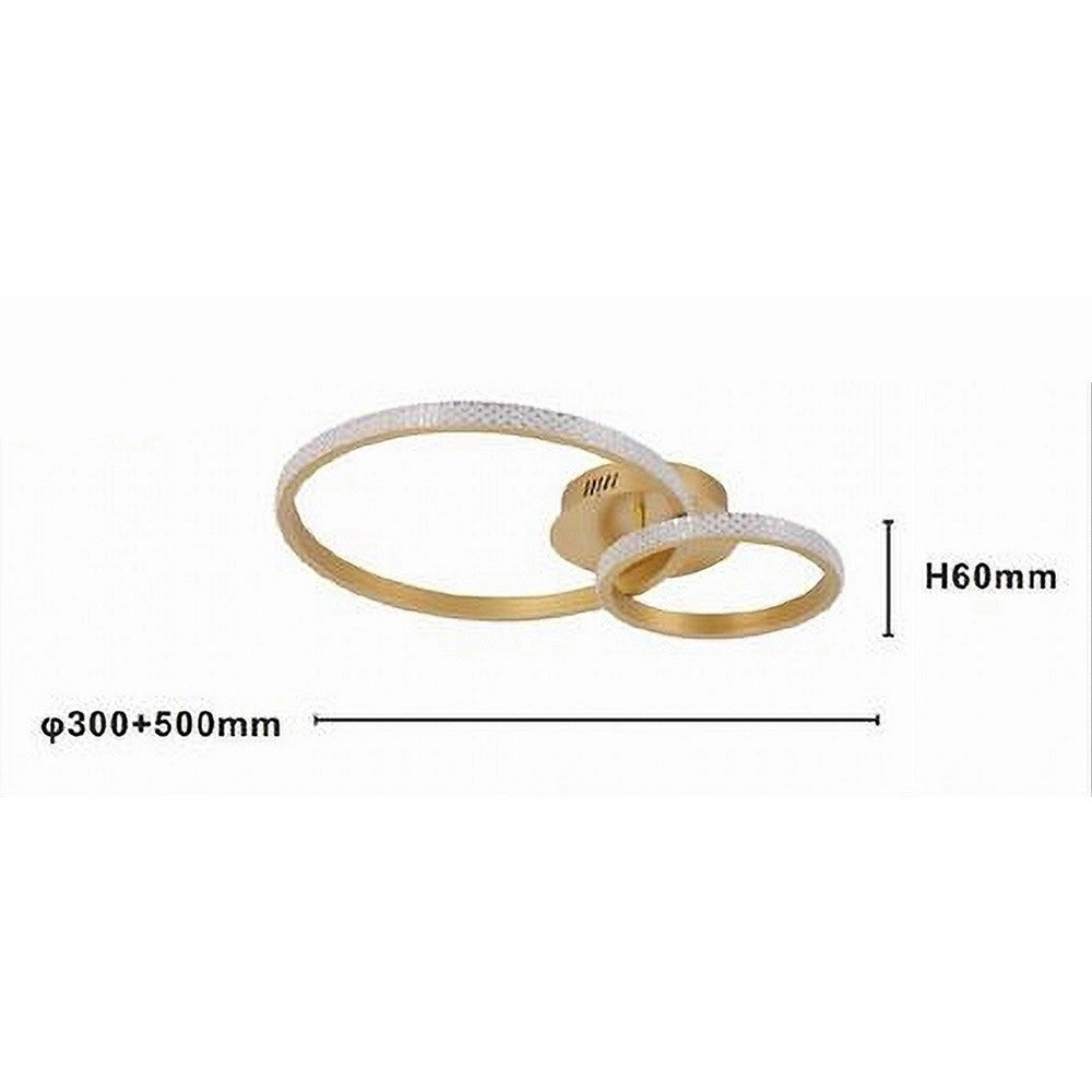 Trade Shop - Plafoniera Led 48 W 2 Cerchi Effetto Cristallo Con Telecomando Moderno Oro 31791 -