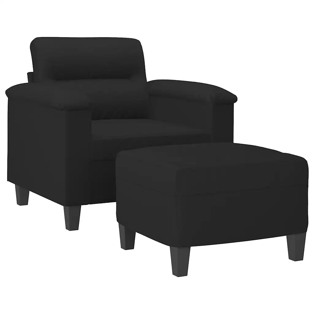 Divano Sedia-Poltrona con Poggiapiedi Nero 60 cm in Tessuto Microfibra