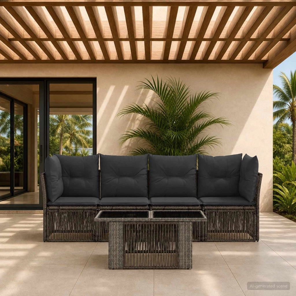 Set Divano da Giardino 5 pz Grigio polyrattan 3436418