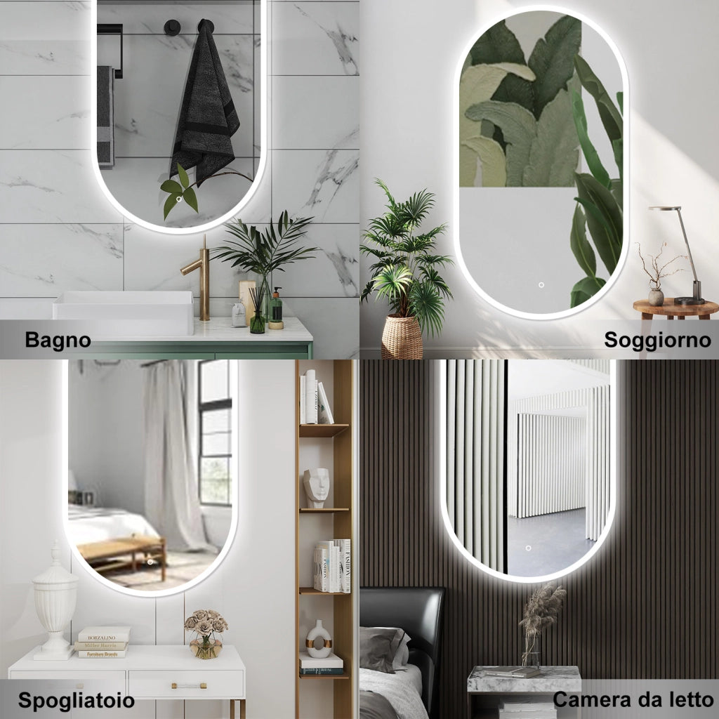 AICA Specchio da bagno 80 x 60 cm, dimmerabile，interruttore touch， Funzione Memoria, antiappannamento