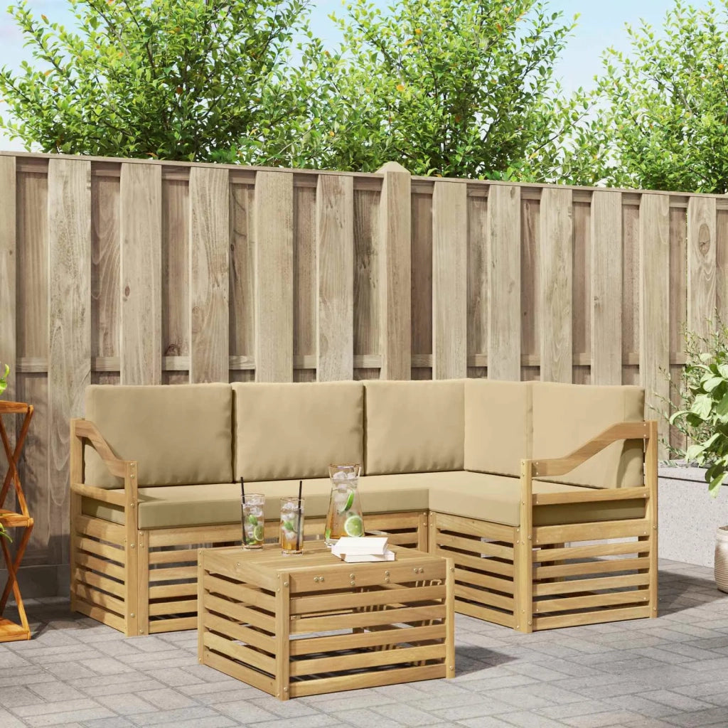 Set di divani da esterno 5 pcs Bianco e Beige 59 x 59 x 37 cm