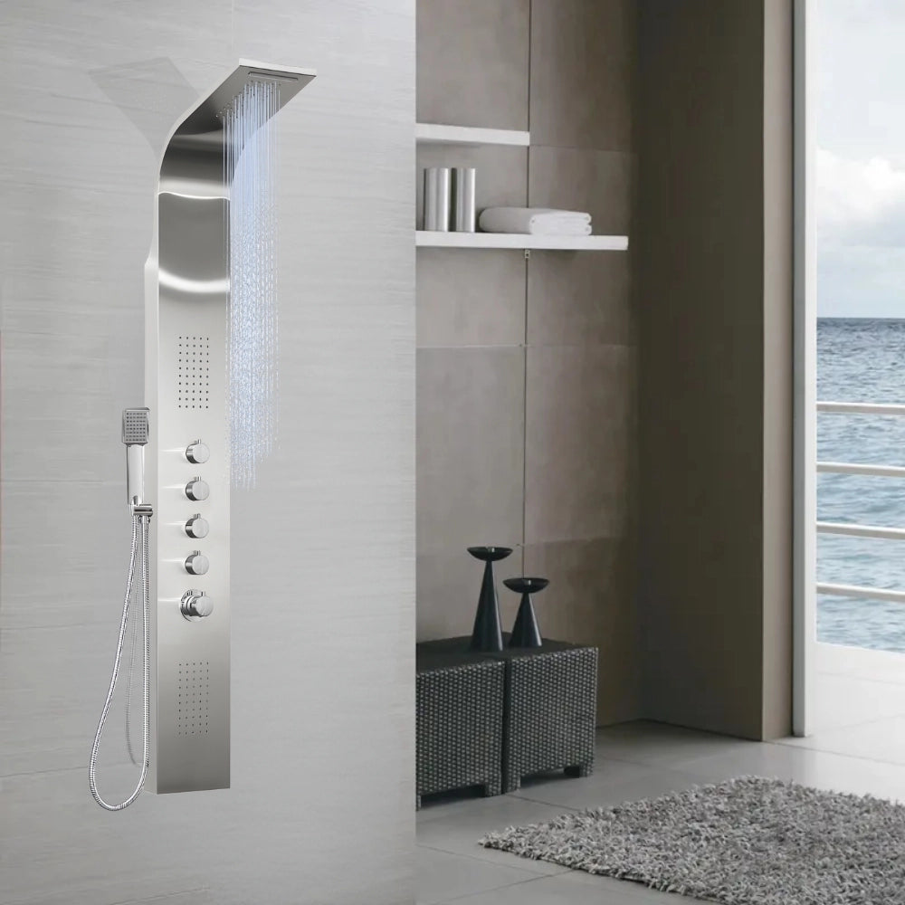 Colonna doccia termostatica siria 4 funzioni getto a cascata bocchette lombari *** finitura- spazzolato, confezione 1