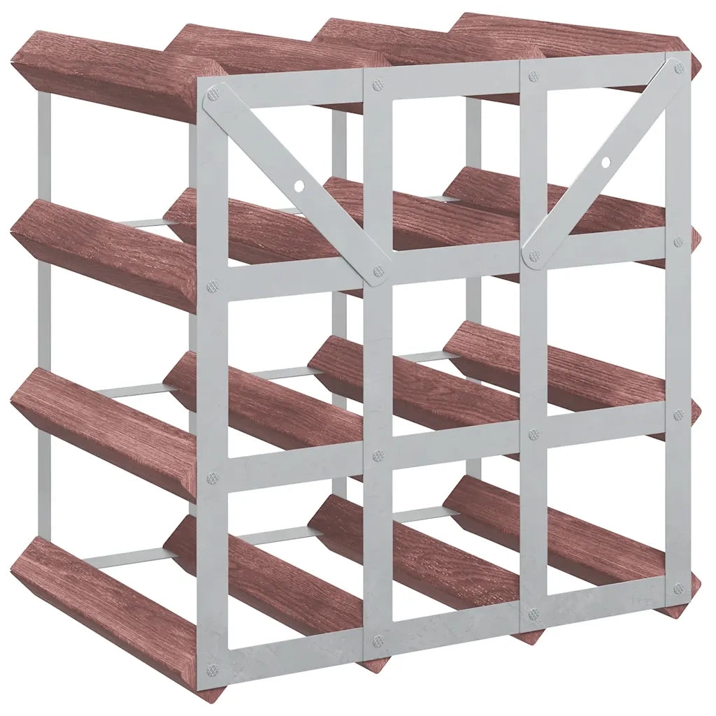 Portabottiglie per 12 Bottiglie Legno Massello di Pino Marrone