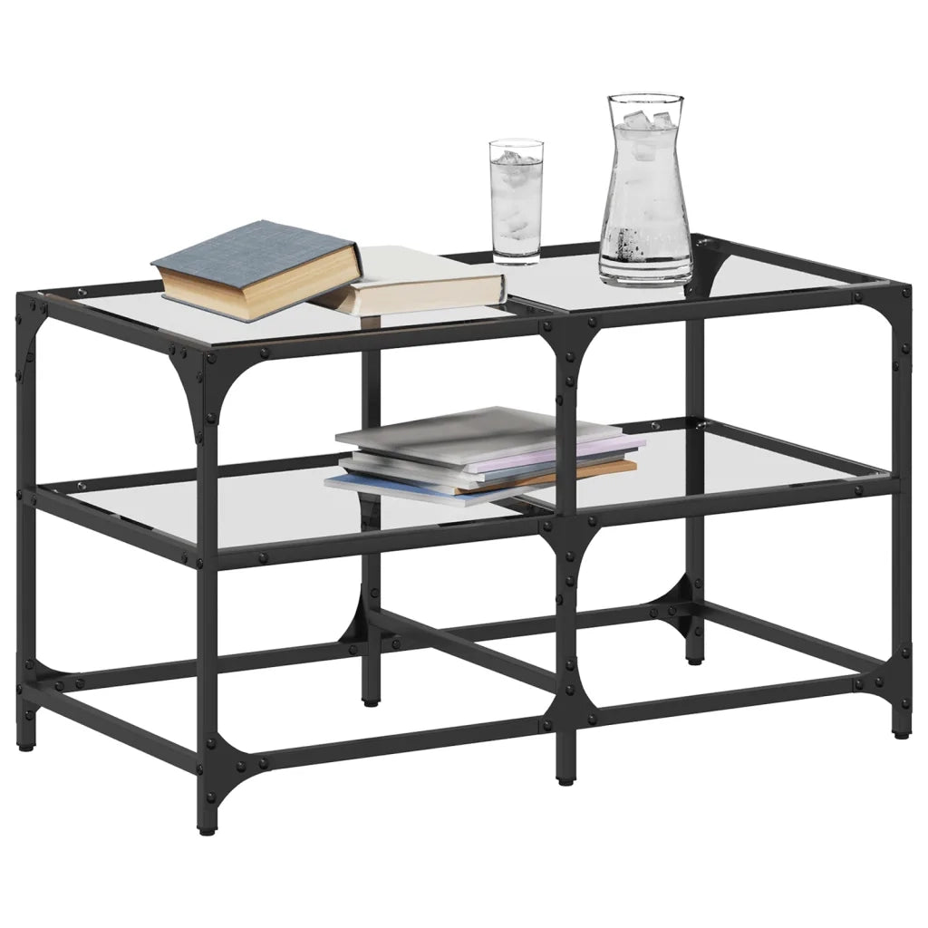 2 pz Tavolini da salotto | Tavolino da caff¨¨ | Tavolino da Soggiorno con Piano Vetro Trasparente 78,5x40x45 cm Acciaio