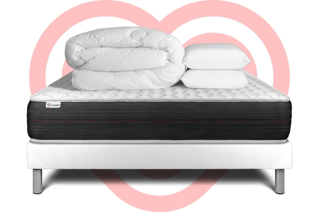Pacchetto letto completo - Materasso 200x200cm + Box spring con doghe (kit) + 2 cuscini + Piumino - Vitalspring