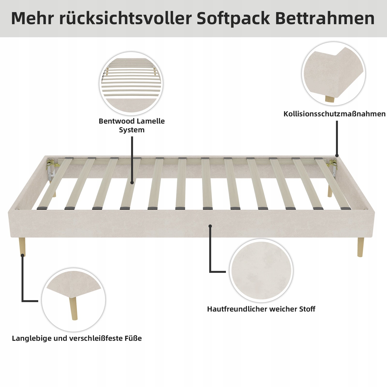 Letto singolo 90x200 - Xylo - Beige velluto olandese