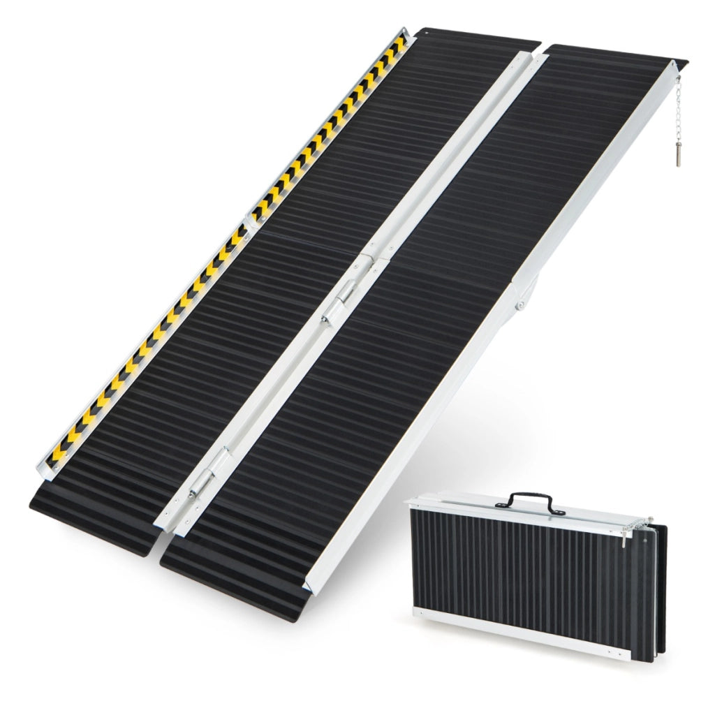 Rampa per carrozzina con piastra di transizione e superficie antiscivolo, Rampa per soglie per gradini 152,5x74x8cm