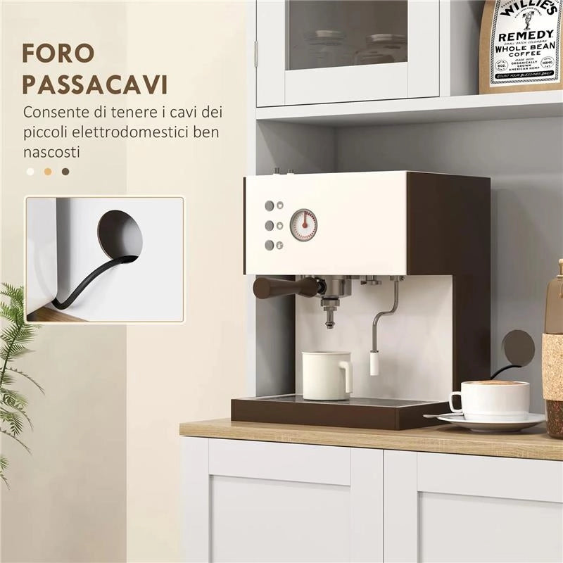 DISPENSA DA CUCINA PORTA MICROONDE CON RIPIANI APERTI E ARMADIETTO CON PORTASPEZIE 60X35X169 CM BIANCO