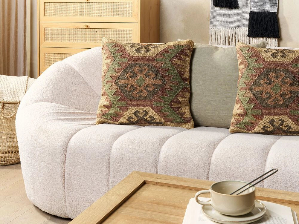 Cuscino in stile orientale etnico Kilim in iuta 45 x 45 cm soggiorno camera Poggiapiedi moderno motivo imbottita beige