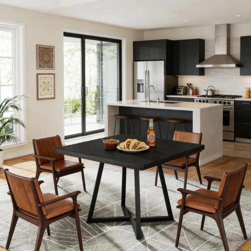 TAVOLO quadrato industriale 80 cm MDF e metallo nero