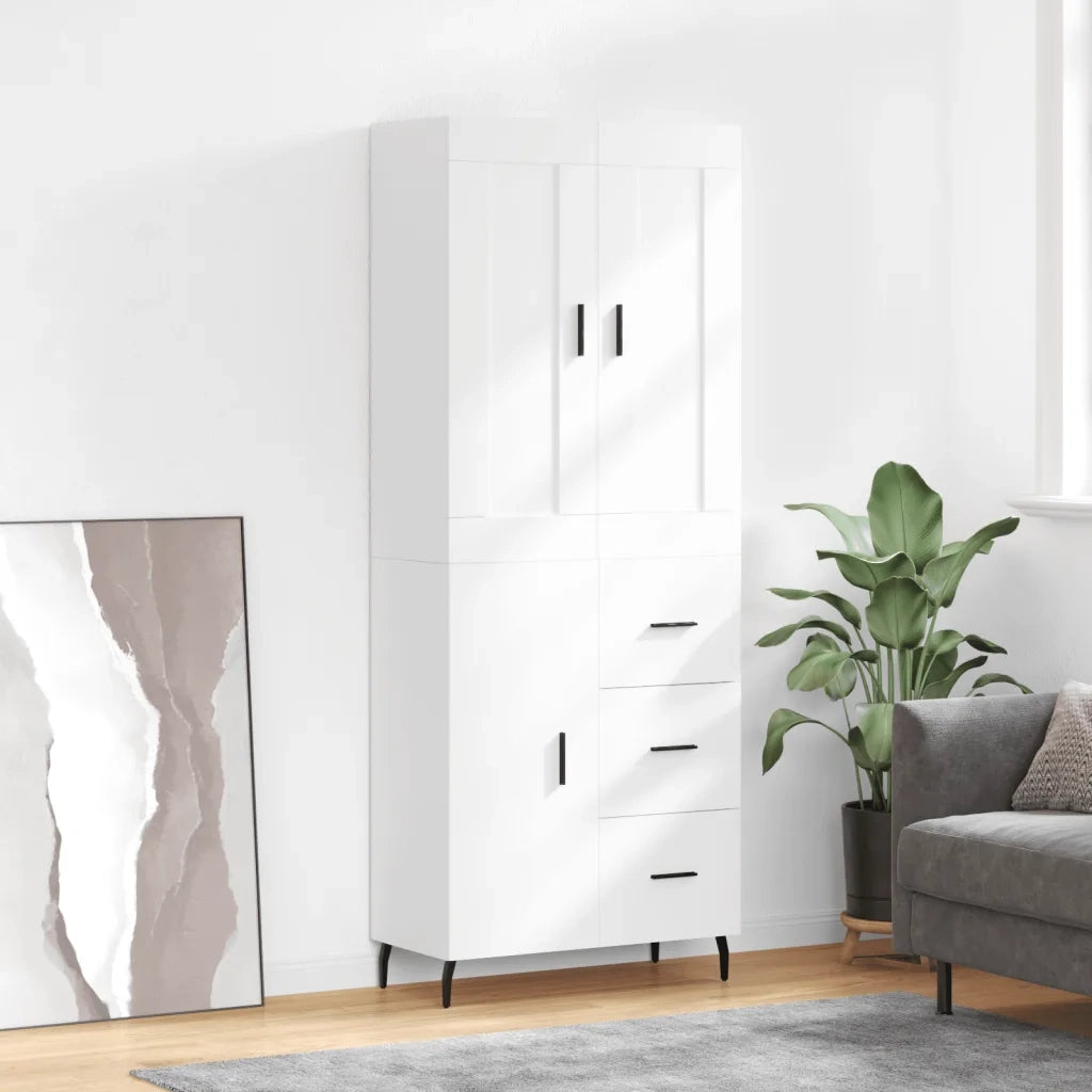 Credenza-Buffet-Armadio da cucina Bianca 69,5x34x180 cm in Legno Multistrato 804378