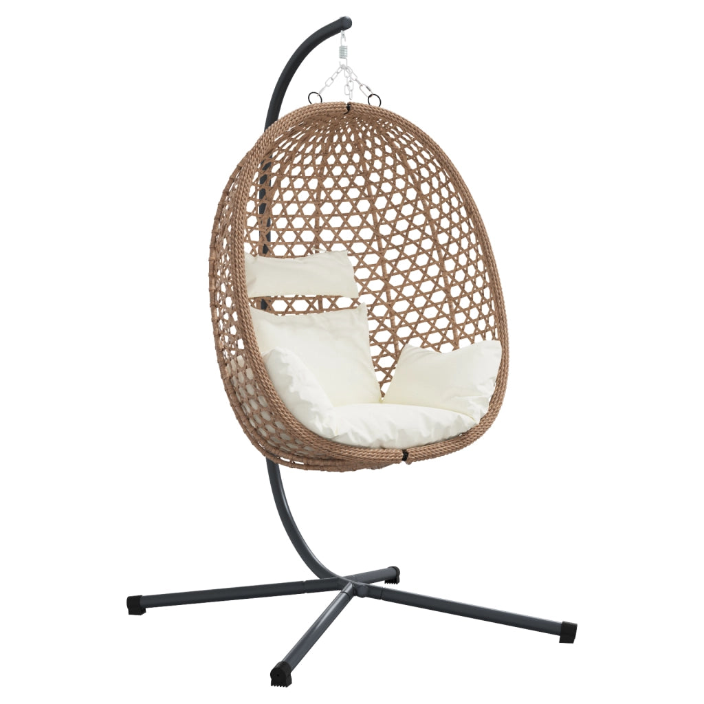 Sedia a Uovo Sospesa con Base e Supporto in Polyrattan CaffÃ¨