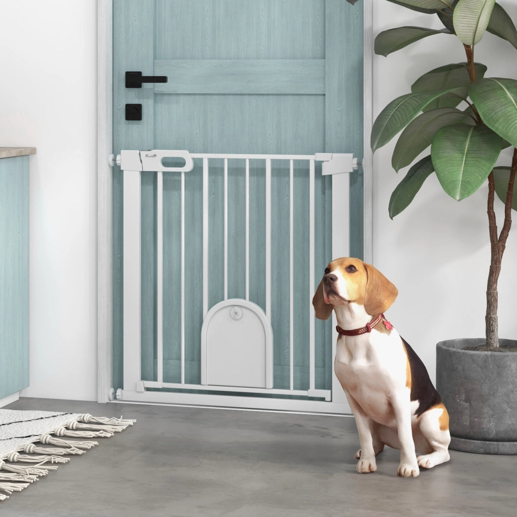 Barriera di sicurezza per animali con porta e chiusura automatica ¨C zephmum ¨C bianco, acciaio, 80x