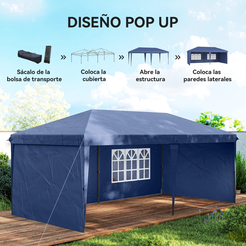 Gazebo Pieghevole 6x3m Pop-up ¨C Xylo ¨C 4 Laterali con Finestre Blu Giardino