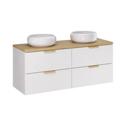 Set da bagno OSTER 120cm: mobile con cassetti sotto il lavabo + piano per il lavabo + lavabo da appoggio rotondo bianco