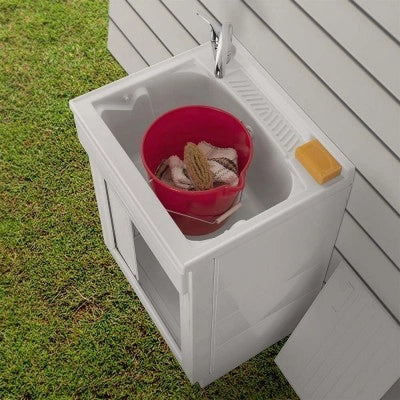 Mobile lavatoio 60x50 bianco con serranda vasca e asse lavapanni