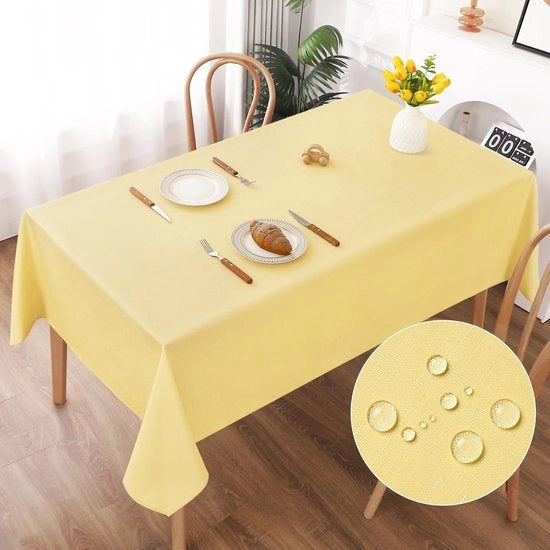 Tavolo con tovaglia in tessuto imitante lino, colore giallo, dimensioni 140x240cm, tovaglia per tavolo in poliestere, impermeabile con effetto lotus, resistente ai graffi per soggiorno, sala da pranzo, balcone, giardino.