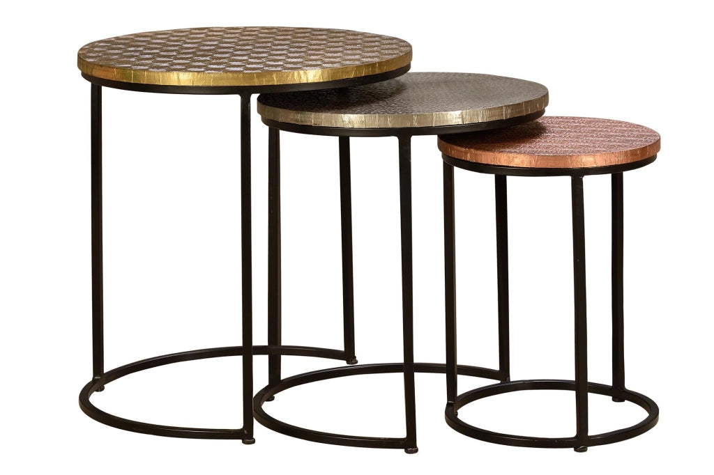 Set 3 tavollini incastrabili finiture rame, ottone e bronzo