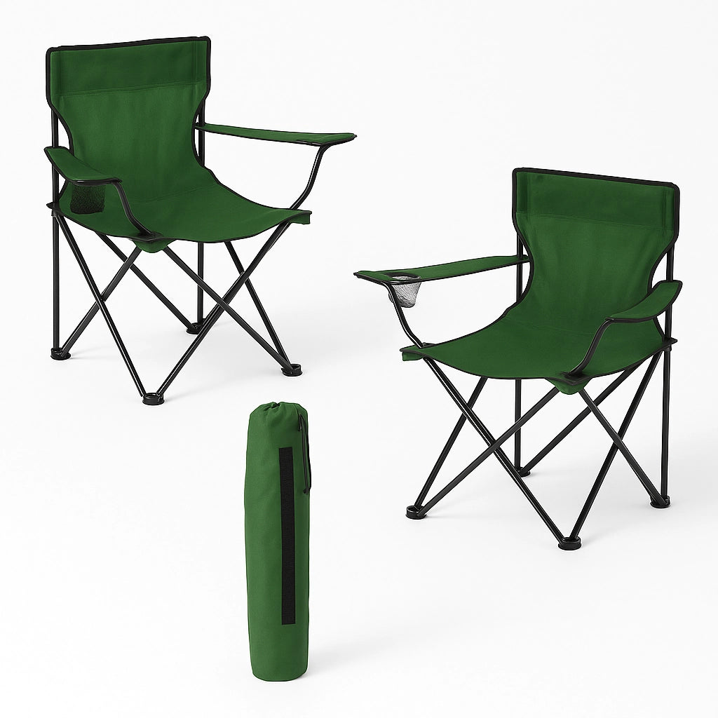 2pz Sedia Campeggio Portatile Pieghevole Telo Oxford Sacca con Maniglia H90cm Verde