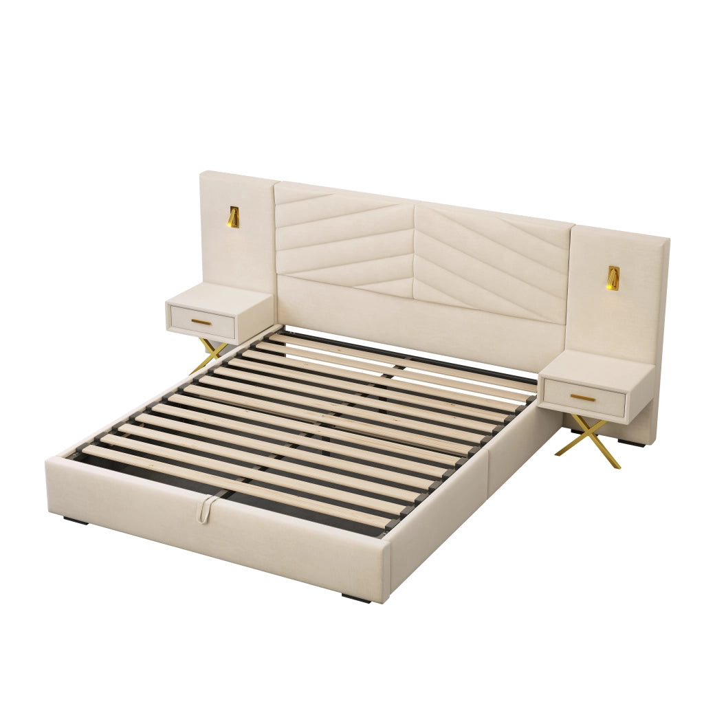 Letti contenitori 160x200 cm; alzata a gas; legno; beige bianco