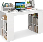 Scrivania con Libreria, Scrivania Moderna con Libreria a Cubi, Tavolo Salvaspazio con Scomparti e Kit Antiribaltamento Adatta a Studio, Ufficio, Camera da Letto, 120 x 54 x 90,5 cm, Bianco