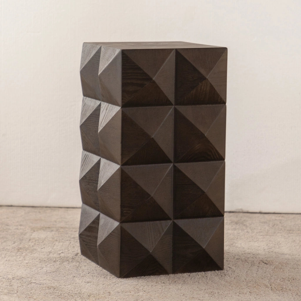 Tavolino basso in legno massello e MDF con rilievo tridimensionale retrò senza montaggio per soggiorno marrone 60 cm