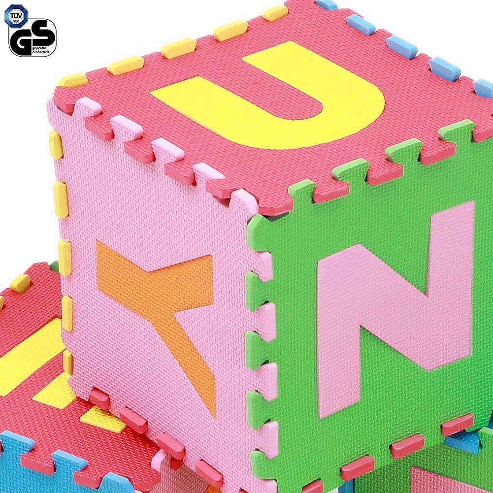 Tappeto Puzzle per Bambini Set 26 Pezzi Tappetino Gioco Alfabeto con Lettere Staccabili in Gomma Multicolore