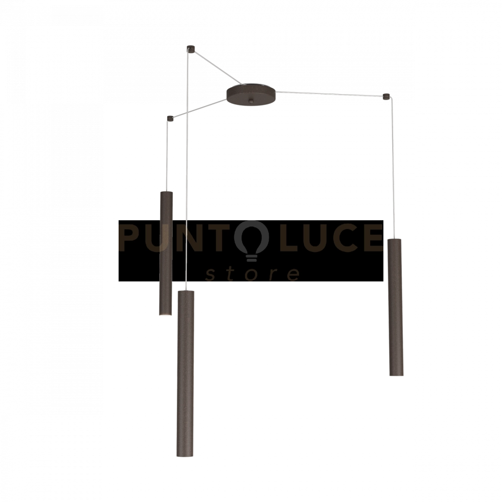ROUND TUBE SOSPENSIONE 3 LUCI MARRONE CAVO CM.250 CON BASE 1174-S3-MA