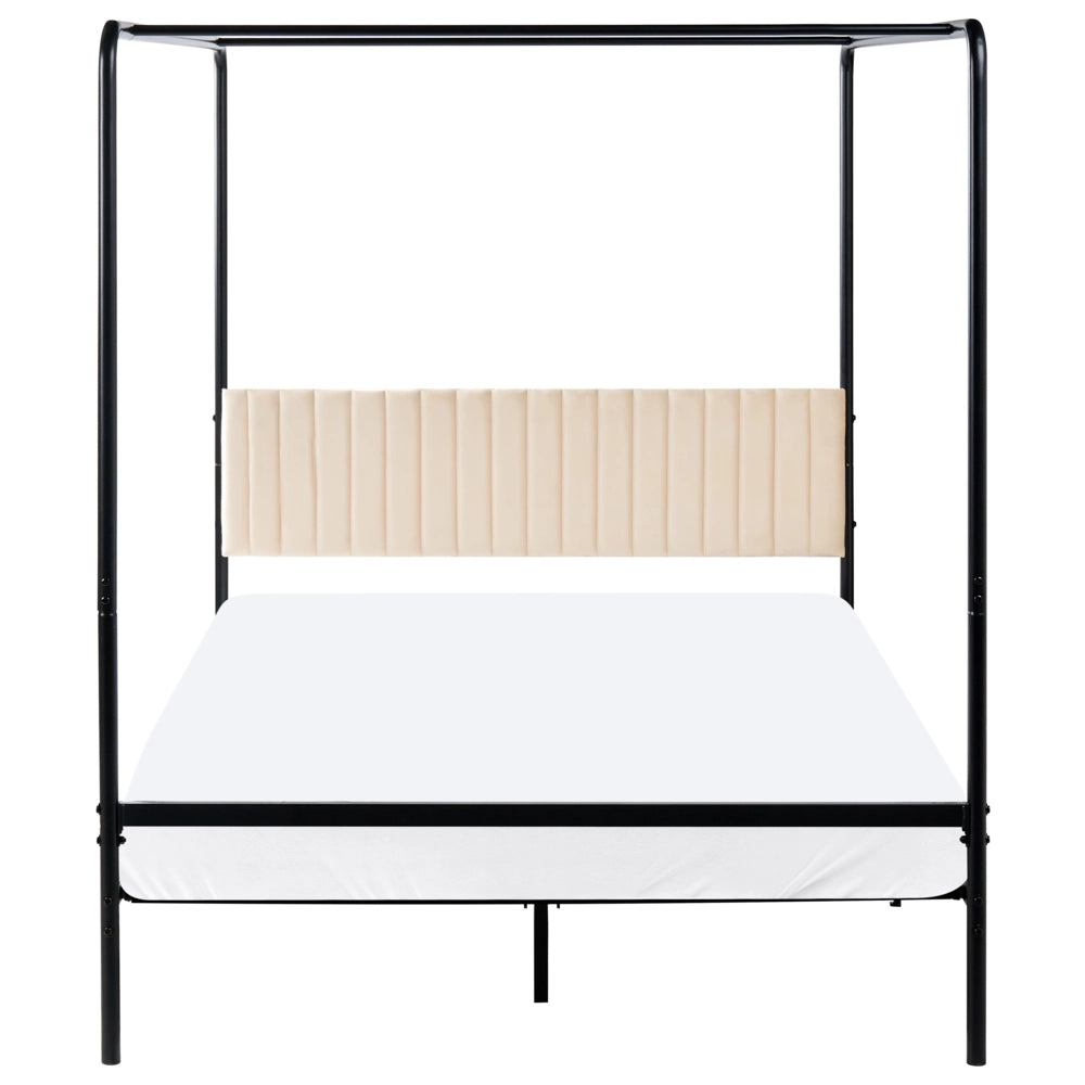 Letto a baldacchino in metallo nero con doppia testiera imbottita 140 x 200 cm moderno romantico