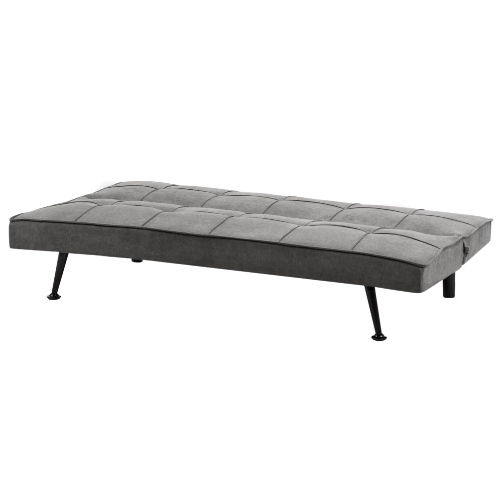 Divano letto in tessuto grigio scuro a 3 posti con imbottitura trapuntata Letto per ospiti senza braccioli con chiusura a scatto