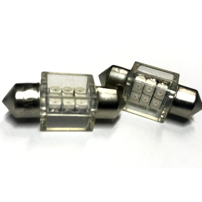 Coppia 2 Lampade Led T11 C5W Siluro 31mm Quadrato Con 6 Smd 3528 Colore Verde 12V 1W