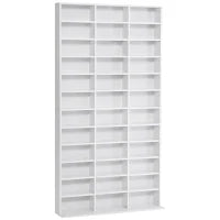 Libreria Porta CD in Legno con 3 Colonne da 12 Ripiani ad Altezza Regolabile, 102x23.5x195 cm, Bianco