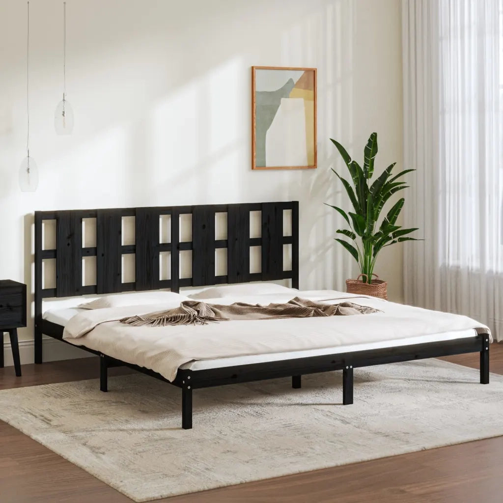 Giroletto-Struttura Letto Nero in Legno Massello di Pino 200x200 cm 835290