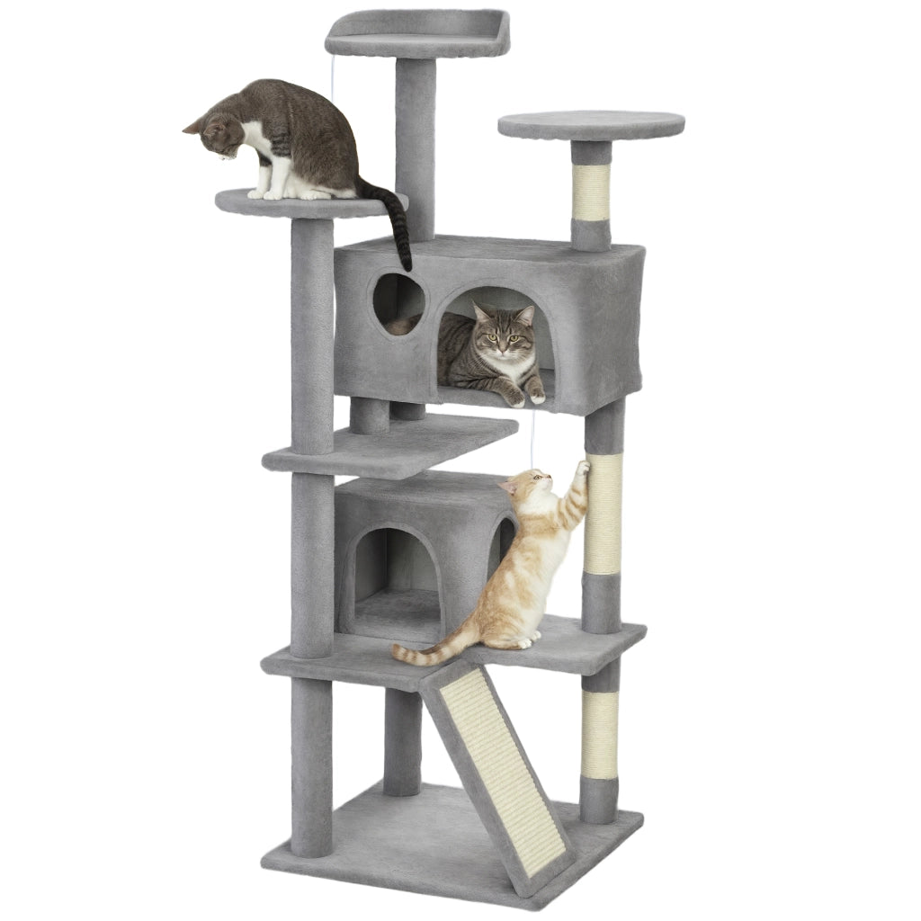 Tiragraffi per Gatti 138cm ¨C Xylo ¨C Grigio Chiaro con Grotte Amache Palline