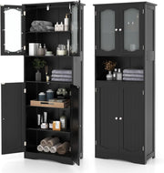 Armadio Alto da Bagno con Ante in Vetro Temperato, Ripiani Regolabili, Kit Anti-Ribaltamento, per Bagno, Soggiorno, Sala da Pranzo e Cucina, 60x30x164 cm (Nero)
