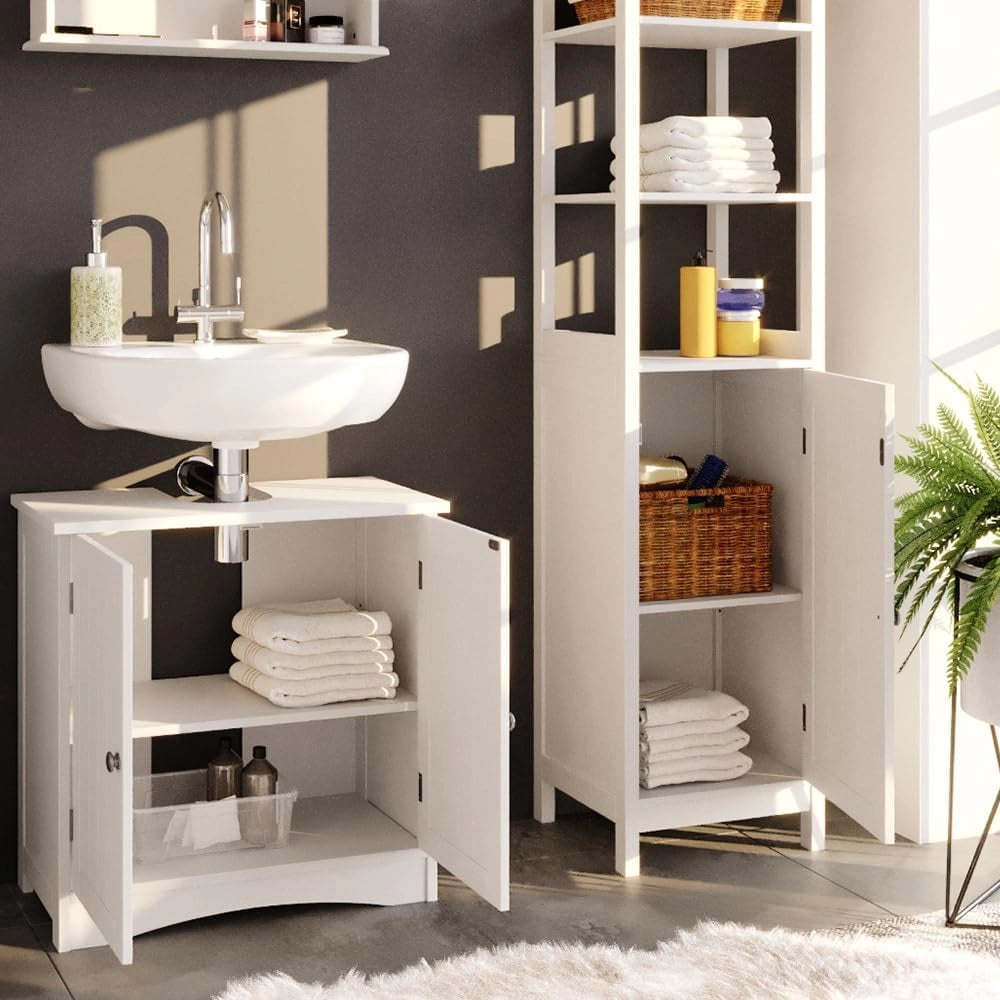 Mobile bagno alto Bianco, Bianco, 40 x 160 cm, per la conservazione con vani a giorno e ripiani