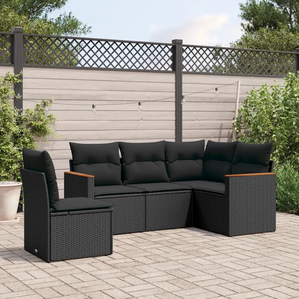 Set Divani da Giardino 5 pz | Set Salotto da Giardino con Cuscini in Polyrattan Nero