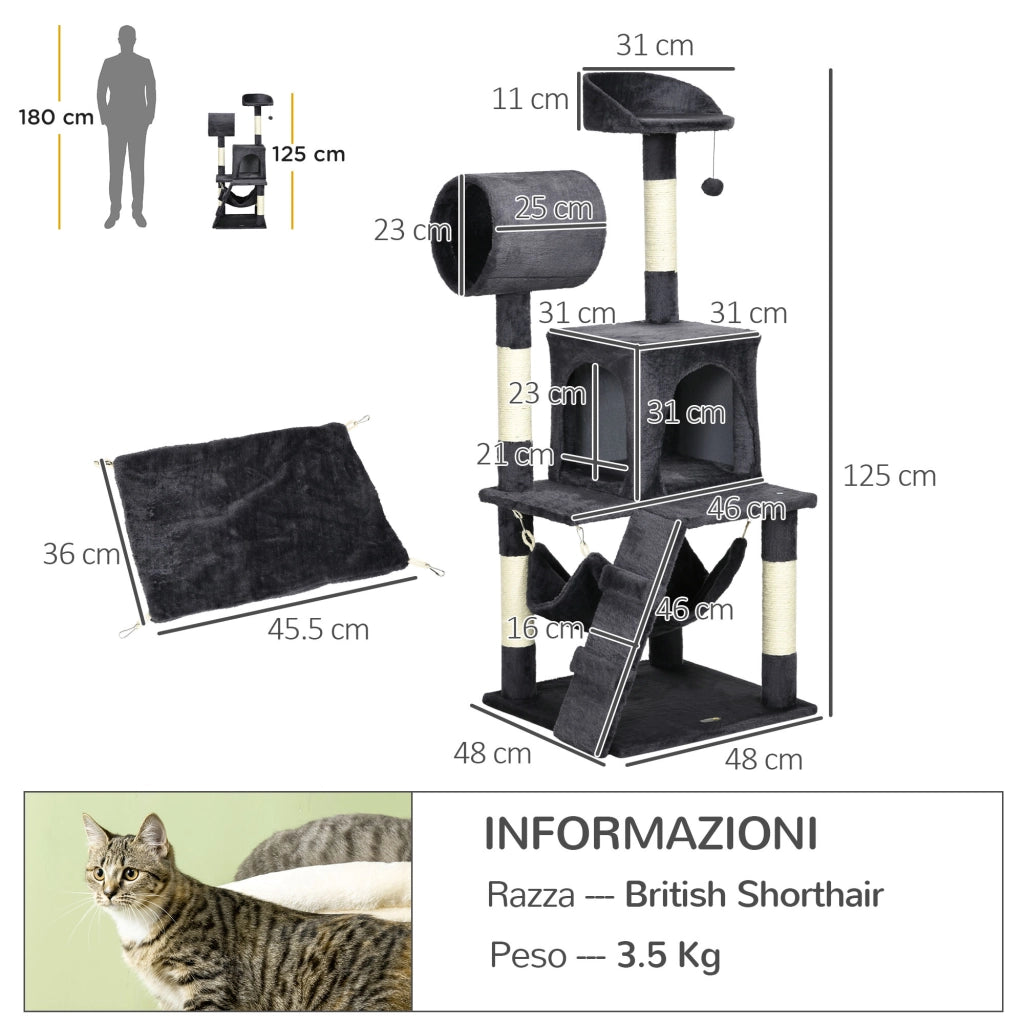 Albero per Gatti con Tiragraffi e Letto ¨C Zephmum ¨C Grigio Scuro 48x48x125 cm