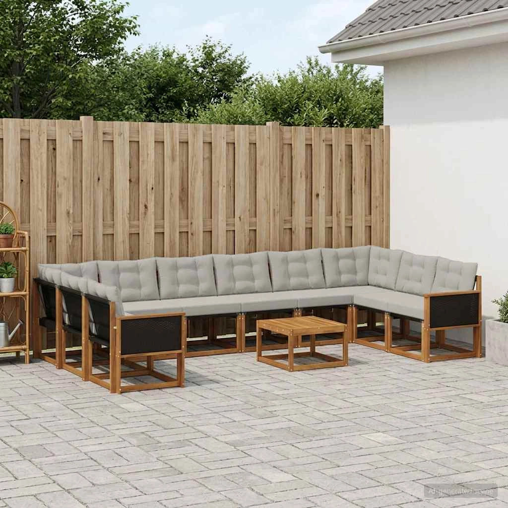 Set di divani da esterno 11 pz Naturale e Grigio chiaro 3382247