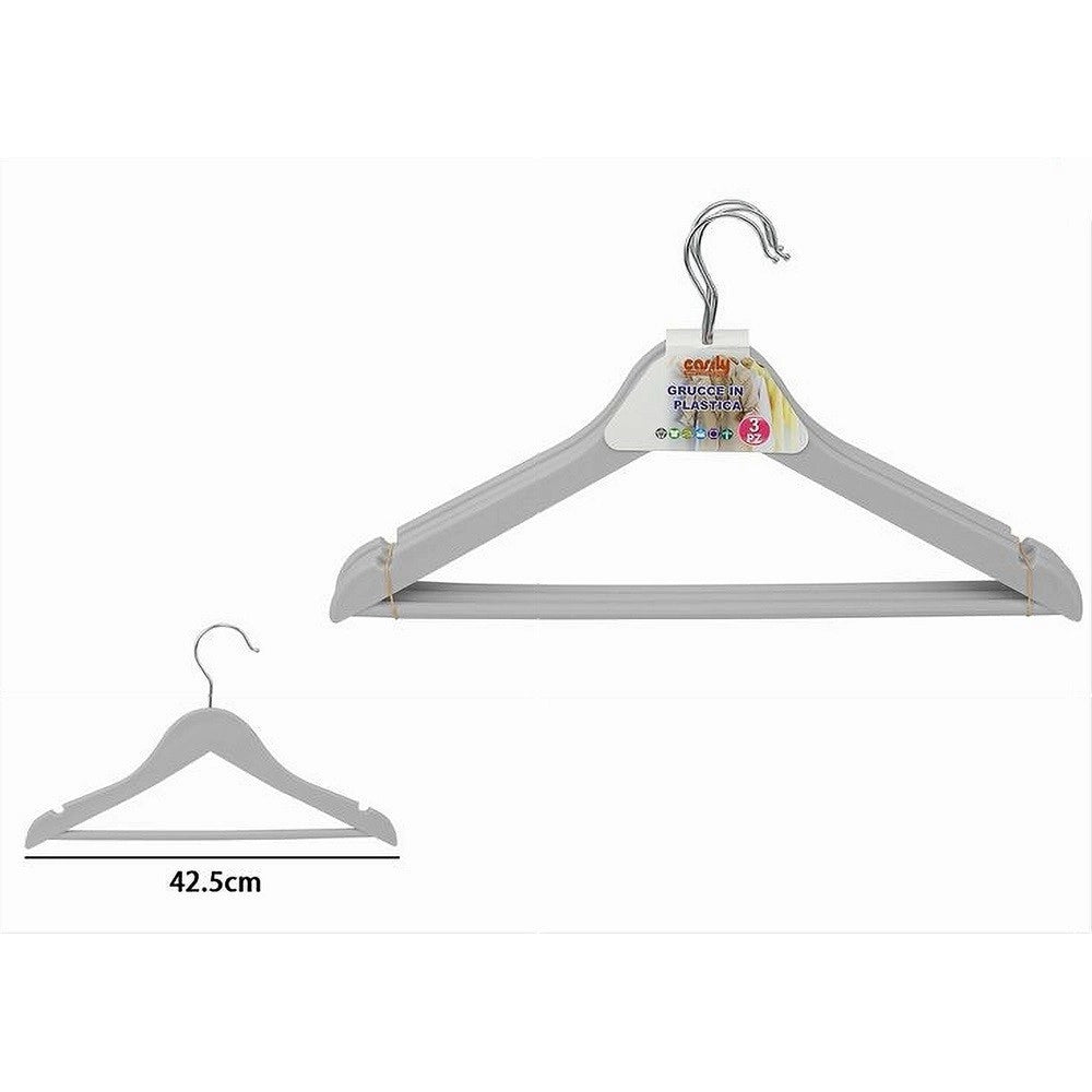 Trade Shop - Set 3pz Grucce Stampelle In Plastica Appendiabiti Vestiti Pantaloni Grigio 79315 -