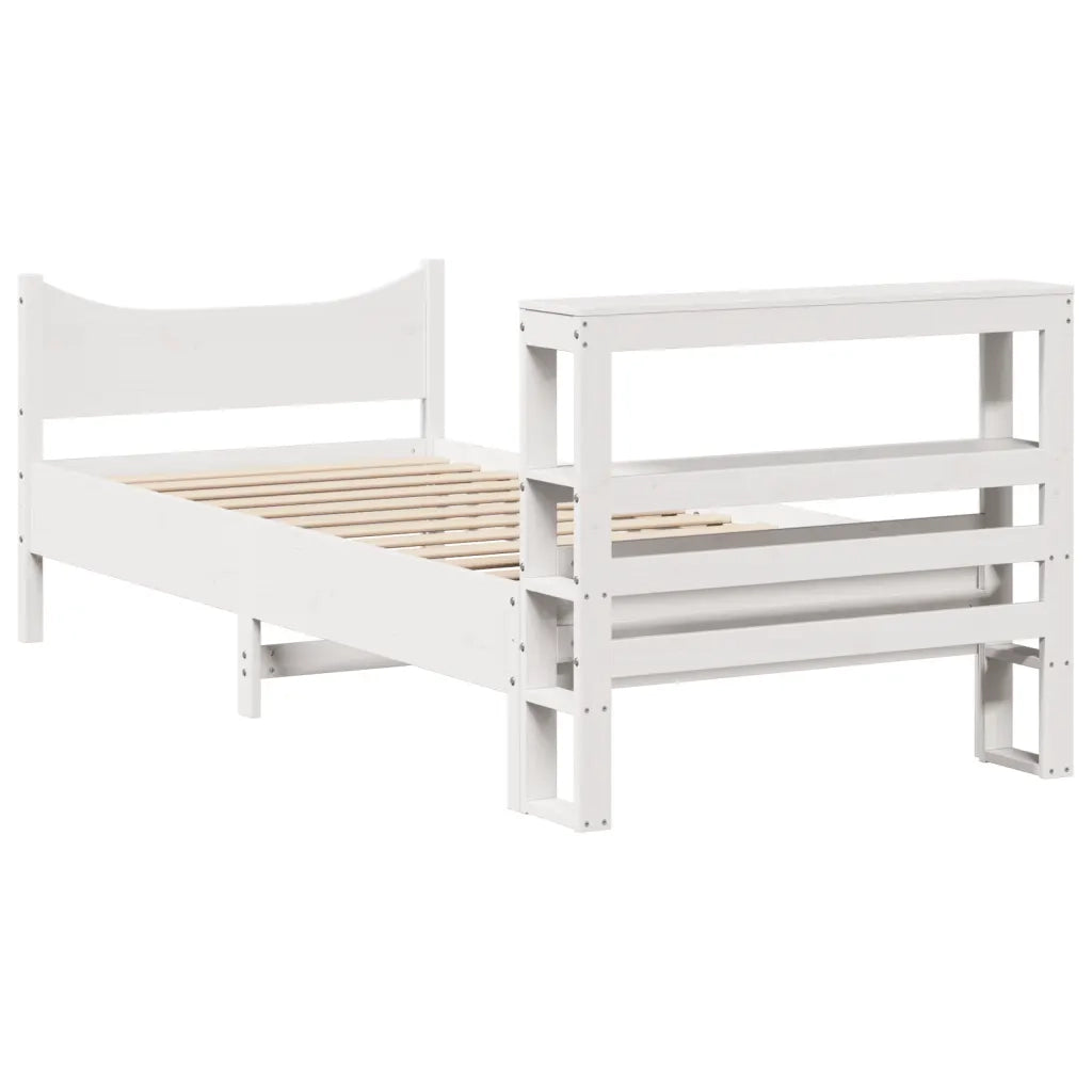 Letto singolo | Letto per adulti | Giroletto con Testiera Bianco 75x190 cm Legno Massello di Pino