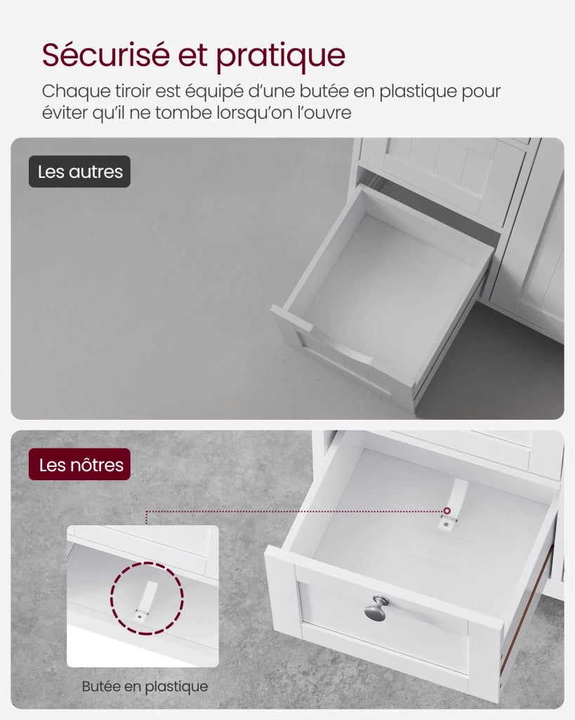 Mobiletto da bagno mobile contenitore 30 x 60 x 80 cm cassettiera armadio guardaroba con 3 cassetti e ripiani regolabili bianco 12_0006481