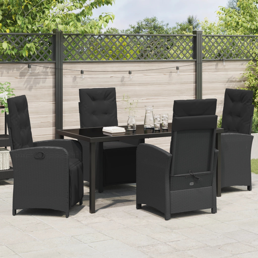 Set da Pranzo da Giardino  5 Pezzi con Cuscini Rattan Nero