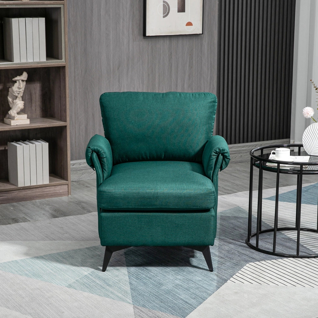 Poltrona Imbottita 63x71x83 cm in Tessuto Effetto Lino Verde