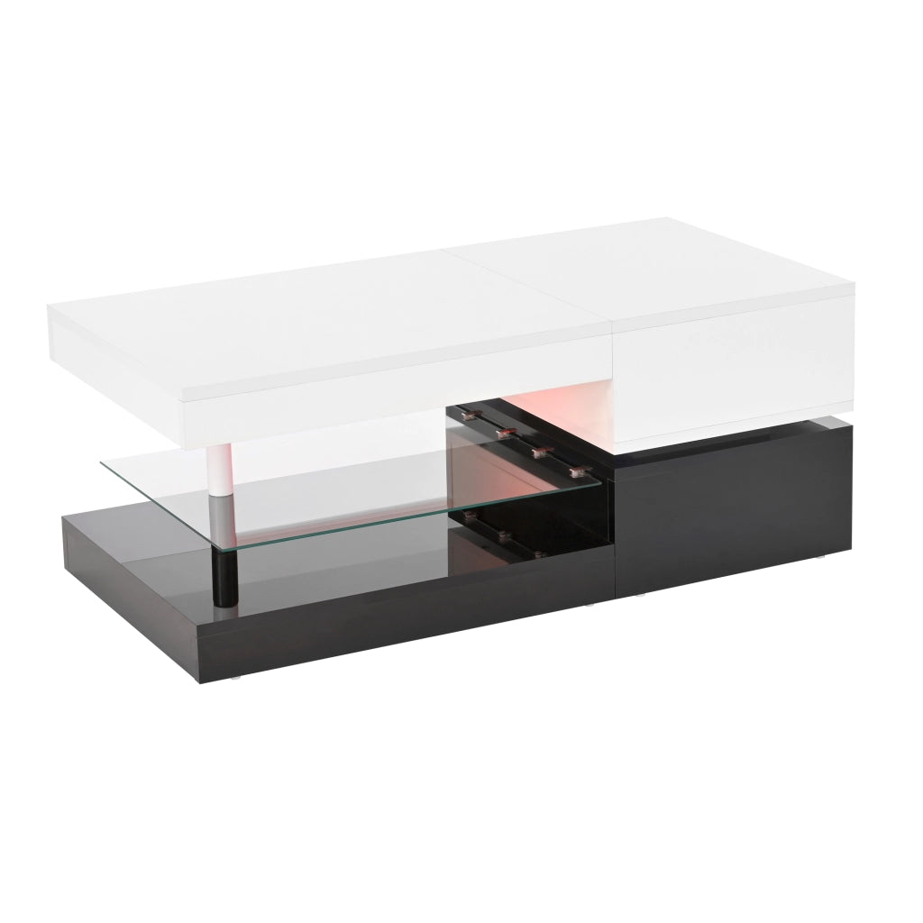 Tavolino da salotto moderno con illuminazione LED - Zephmum - 90x45x35,5 cm - Bianco e nero - Controllo APP e Bluetooth